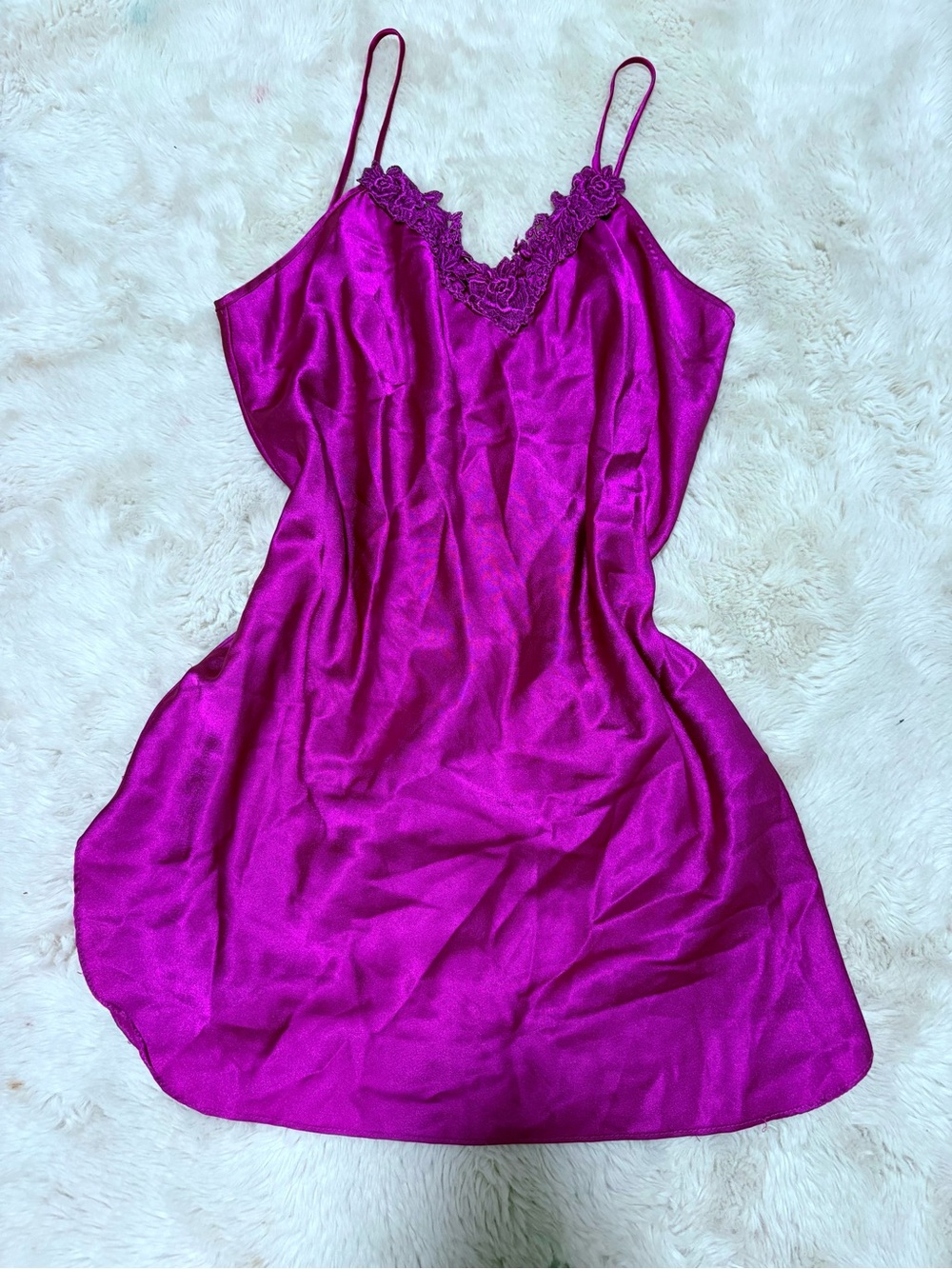 Lace-Trim Slip Chemise in Bright Magenta